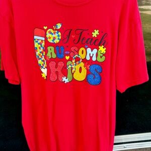 Red adult' Short Sleeve Tee - I Teach AU-SOME Kids